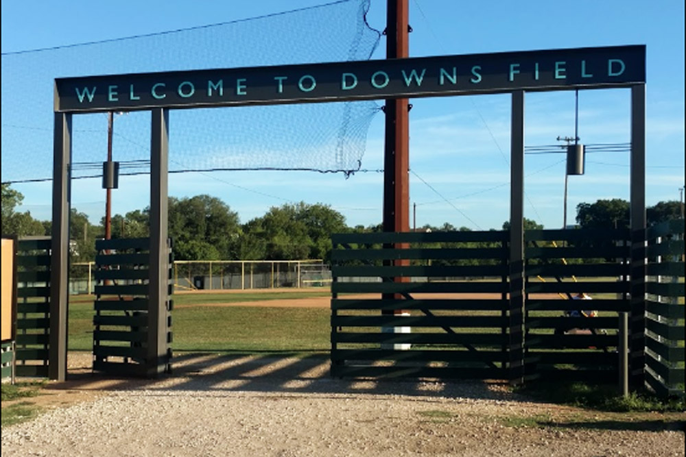 Entry-way of Downs Field brought to you by Austin Parks Foundation