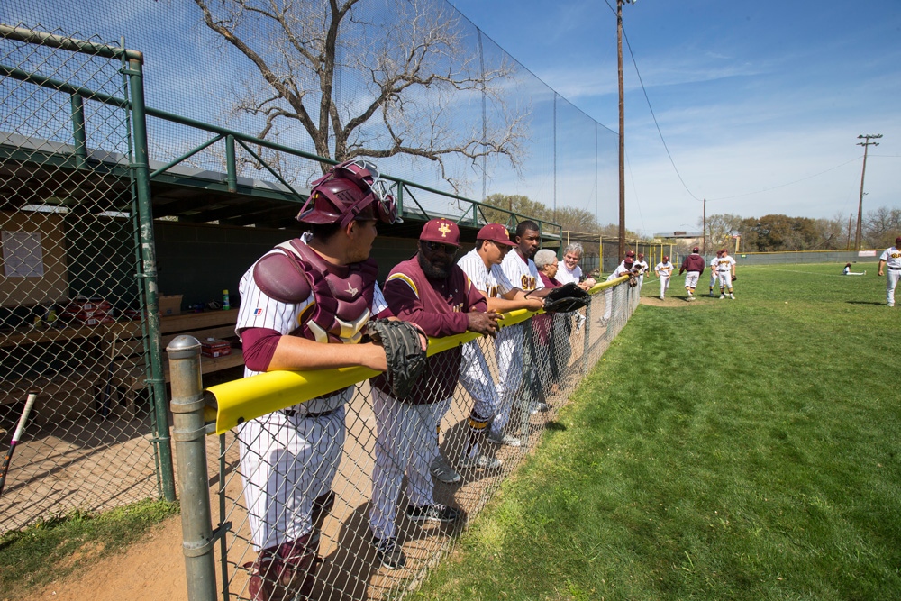 Huston-Tillotson Rams Baseball team in the dugout of Mabson Field