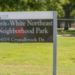 Davis White Northeast Neighborhood Park Sign for September Open Workday